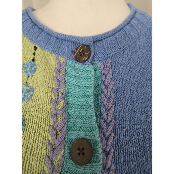 Vtg Norm Thompson Knit Art To Wear Embroidered Colorblock Cardigan Sweater Sz S - Picture 2 of 12